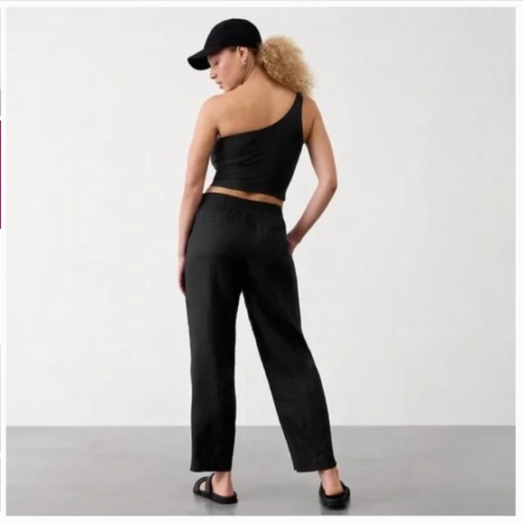 Athleta Retreat Linen High Rise Ankle Pant Black Small - Picture 2 of 10